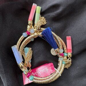 Lilly Pulitzer Gold Bead Tassel Charms 3 PC Set Bracelets NEW in Gift Bag